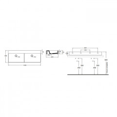 AZZURRA ELEGANCE Squared Двойная раковина подвесная/накладная 122х45см без отв. под смеситель , цвет белый