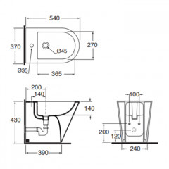 AZZURRA FORMA Биде приставное 54х37х42см , с 1 отв под смеситель,с креплением, цвет белый
