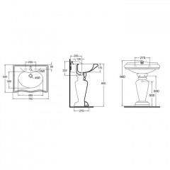 AZZURRA JUBILAEUM раковина со спинкой 70*55см с 1 отв под смеситель, цвет белый