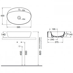 AZZURRA ELEGANCE CIRCLE раковина накладная 60х42см с 1 отв. под смеситель , цвет CENERE