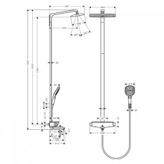 Hansgrohe Raindance Select 360 Showerpipe Душевая стойка с верхним душем 36х36см., термостатом и ручным душем, цвет: хром/белый