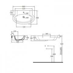 AZZURRA COMODA раковина подвесная с 1 отв. под смеситель 80х50см, цвет белый