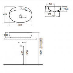 AZZURRA ELEGANCE CIRCLE раковина накладная 60х42х14см с 1 отв. под смеситель , цвет carbone