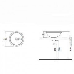 AZZURRA JUBILAEUM раковина накладная круглая диаметр 45*h18см без отв-й под смеситель, цвет белый