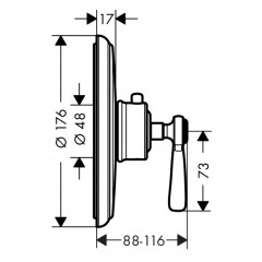 Axor Montreux, Термостат Highflow 59 л / мин, с рычаговой рукояткой, СМ, внешняя часть, цвет: никель шлифованный
