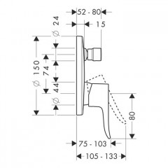 Hansgrohe Metris S Смеситель для ванны, однорычажный, СМ, внешняя часть, цвет: хром