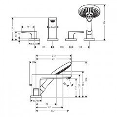 Hansgrohe Metropol Смеситель на борт ванны , на 4 отв., цвет: хром