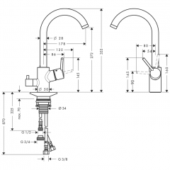 Hansgrohe Talis M52 Смеситель для кухни на 1 отв, поворотный излив, с запорным вентилем. цвет: хром