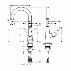 Hansgrohe Kitchen Кухонный смеситель для кухни, однорычажный, цвет: хром