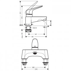 Hansgrohe Novus Смеситель для ванны, на 2 отв., цвет: хром