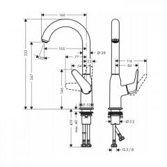 Hansgrohe Novus Однорычажный смеситель для раковины 240 с поворотным изливом (120º), без сливного набора, хром