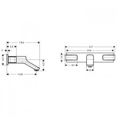 Axor Urquiola, Смеситель для раковины, на 3 отверстия, с панелью и изливом 168 мм, СМ, внешняя часть, цвет: хром
