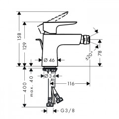 Hansgrohe Talis E, Смеситель для биде, с донным клапаном, Цвет: хром