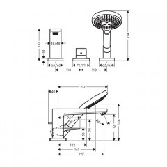 Hansgrohe Metropol Смеситель на борт ванны , на 3 отв., цвет: хром