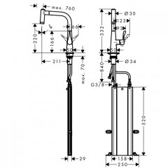 Hansgrohe Kitchen Смеситель для кухни, однорычажный, с вытяжным душем, хром