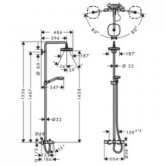 Hansgrohe Croma Select E 180 SHP Душевая система, верхний душ 187мм, с ручным душем и смесителем, цвет: хром