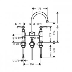 Axor Montreux, Смеситель для раковины 220,с двумя рычаговыми рукоятками, с донным клапаном, цвет: хром