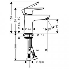 Hansgrohe Talis E, Смеситель для раковины, Без донного клапана, Цвет: хром