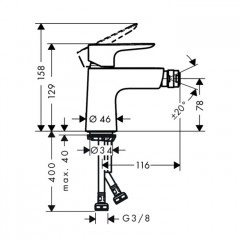 Hansgrohe Talis E Смеситель для биде, однорычажный, со сливным клапаном push-open, цвет: хром