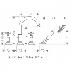 Axor Montreux Смеситель на край ванны, на 4 отв., внешняя часть, цвет: никель шлифованный