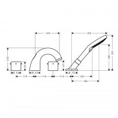 Axor Starck, Смеситель на край ванны, на 4отверстия, внешняя часть, цвет: хром