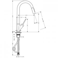 Axor Starck Смеситель для кухни, однорычажный, на 1 отв, с выдвижным душем, излив 235мм, цвет: под сталь