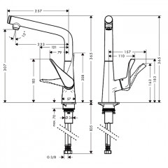 Hansgrohe Metris Select Смеситель для кухни на 1 отв, поворотный излив, кнопка вкл/выкл воды, цвет: хром