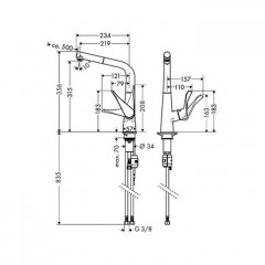 Hansgrohe Metris Смеситель для кухни на 1 отв, поворотный и выдвижной излив, цвет: сталь