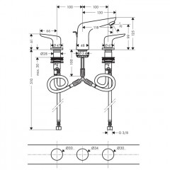 Hansgrohe Novus Смеситель для раковины 100, на 3 отверстия, с донным клапаном, хром