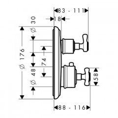 Axor Montreux Термостат Ecostat E, встраиваемый, с 2 ручками, внешняя часть, цвет: никель шлифованный