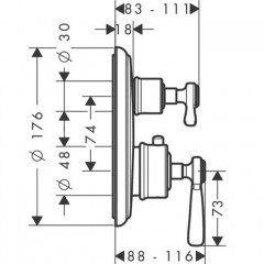 Axor Montreux Термостат Ecostat E, встраиваемый, с 2 ручками, внешняя часть, цвет: никель шлифованный