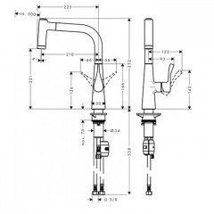Hansgrohe Metris Смеситель для кухни на 1 отв, поворотный и выдвижной излив 2jet, цвет: сталь