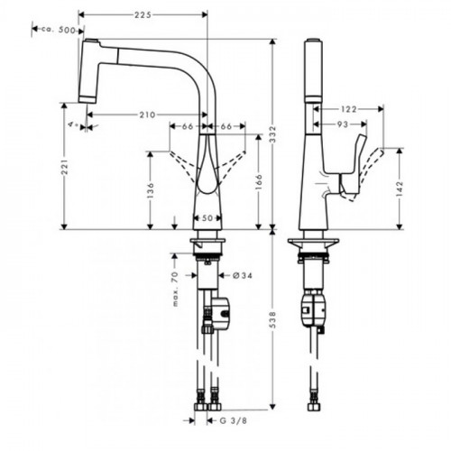 Hansgrohe Metris Смеситель для кухни на 1 отв, поворотный и выдвижной излив 2jet, цвет: сталь