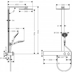 Hansgrohe Raindance E 300 1j. Душевая стойка с термостатом, ручным и верхним душем 30х30см., цвет: хром