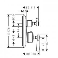 Axor Montreux, Термостат с запорным вентилем, СМ, с рычаговой рукояткой, внешняя часть, цвет: никель шлифованный