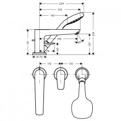 Hansgrohe Talis E Смеситель на край ванны, на 3 отв., с ручным душем, цвет: хром
