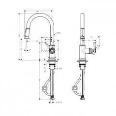 Axor Montreux Смеситель для кухни, однорычажный, на 1 отв., с выдвижной лейкой, цвет: сталь