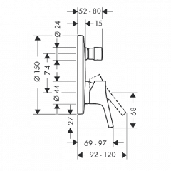 Hansgrohe Talis S, Смеситель для ванны, однорычажный, СМ, со встроенной защитной внешняя часть, Цвет: хром