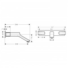 Axor Urquiola Встраиваемый смеситель для раковины, на 3 отв, излив: 228мм, с донным клапаном, внешняя часть, цвет: хром