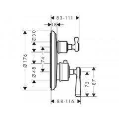 Axor Montreux, Термостат с запорным вентилем, СМ, с рычаговой рукояткой, внешняя часть, цвет: хром
