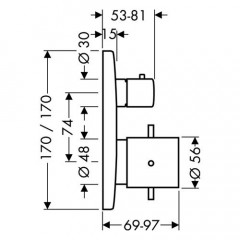 Axor Starck X, Термостат с запорным/переключающим вентилем, СМ, внешняя часть, цвет: хром
