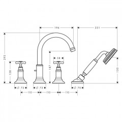 Axor Montreux, Смеситель на край ванны, на 4 отверстия, внешняя часть, цвет: хром