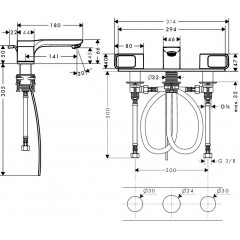 Axor Urquiola, Смеситель для раковины 50, на 3 отверстия, с панелью и сливным гарнитуром, СМ, цвет: хром
