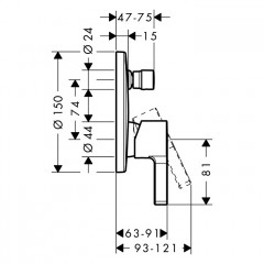 Hansgrohe Metris S Смеситель для ванны, встраиваемый, с переключателем потоков, внешняя часть, цвет: хром