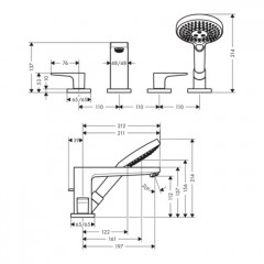 Hansgrohe Metropol смеситель на край ванны, на 4 от.в., цвет: хром