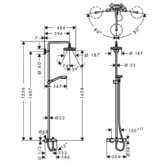 Hansgrohe Croma Select S 180 SHP Душевая система, верхний душ 187мм, с ручным душем и смесителем, цвет: белый/хром