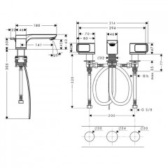 Axor Urquiola, Смеситель для раковины 50, на 3 отверстия, с розетками, цвет: хром