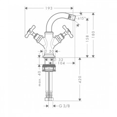 Axor Montreux Смеситель для биде на 1 отв., с двумя рукоятками, с донным клапаном, цвет: шлифованный никель