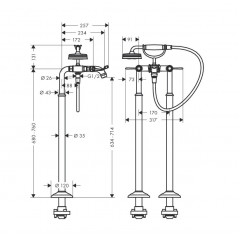 Axor Montreux, Смеситель для ванны, с двумя рычаговыми рукоятками, напольный, внешняя часть, цвет: хром