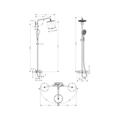 Hansgrohe Raindance Select S, Душевая система 240 Showerpipe для ванны, поворотный держатель 450 мм, цвет: Хром